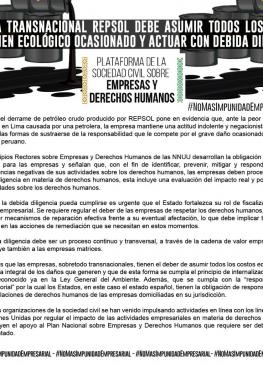 Empresa Transnacional Repsol debe asumir todos los costos del crimen ecológico ocasionado y actuar con debida diligencia