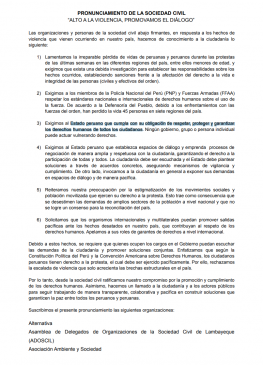 PRONUNCIAMIENTO DE LA SOCIEDAD CIVIL “ALTO A LA VIOLENCIA, PROMOVAMOS EL DIÁLOGO”